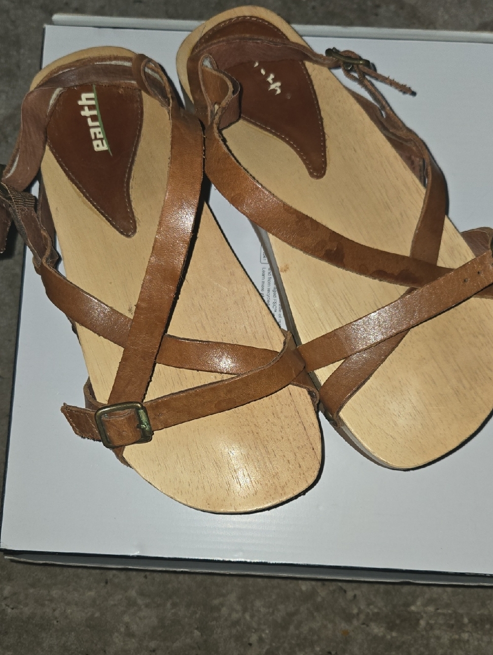 Earth Tan Brown Leather Cross-Strap Sandals